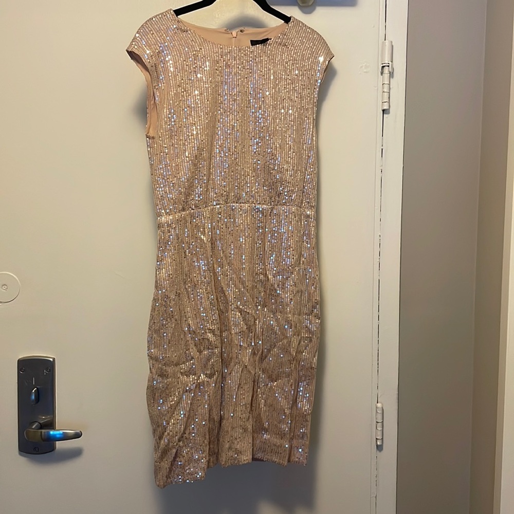 JCrew knee length sequin dress, soft rose goldish color.